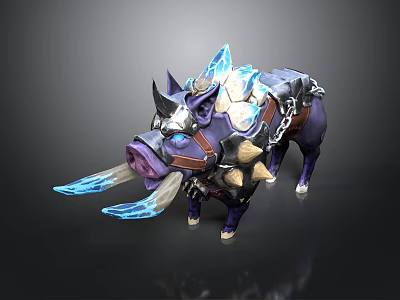 Mythical Armored Boar Creature With Blue Glowing Tusks Spiked Back And Chain Armor 3d model