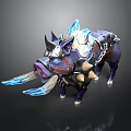 Mythical Armored Boar Creature With Blue Glowing Tusks Spiked Back And Chain Armor
