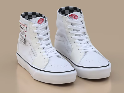 White High Top Sneakers With Checkered Tongue And Vans Logo 3d model
