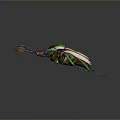 Colorful Beetle With Green White Brown Shell And Colorful Legs Close Up On Gray Background