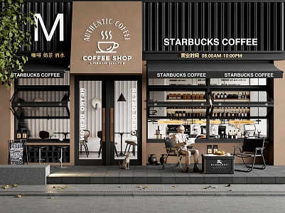 Modern Cafe Door Head Facade Outdoor Tables and Chairs Folding Window Shop Signs Awning 3d model