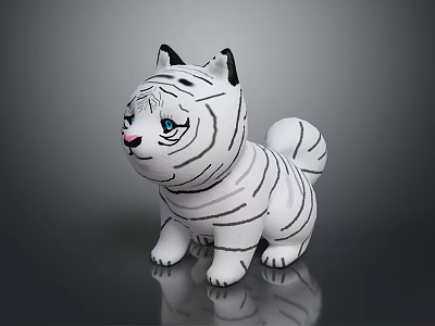 White Striped Reptile Plush Toy With Blue Eyes Pink Nose On Black Surface 3d model