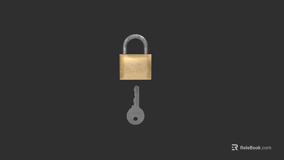 High Quality Brass Padlock and Key Set for Secure Hardware Tools Usage 3d model 