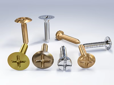 Different Types of Cross Head Screws with Various Metal Colors and Finishes 3d model