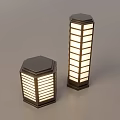 Outdoor Lights With Hexagonal Design Two Different Heights Dark Body And White Light Strips