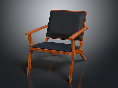Elegant Modern Wooden Chair With Black Upholstered Seat Backrest And Armrests 3d model