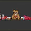 Pixel Art Toy Collection Featuring Bear Figure Gift Boxes And Wrapping