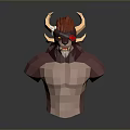 Stylized Low Poly Game Character with Muscular Build Red Hair Horns and Red Goggles