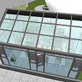 Glass House With Cherry Blossom Trees And Indoor Outdoor Furniture