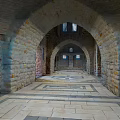 Ancient Arched Stone Corridor With Patterned Floor Tiles And Natural Light 3d model