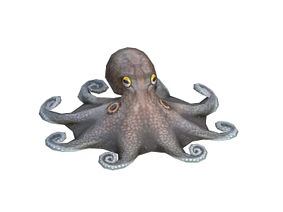 Brown Spotted Octopus With Yellow Eyes And Curled Tentacles Marine Life 3d model