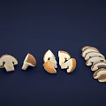 3D Rendered Vegetable Mushrooms Whole and Sliced Arranged on Dark Blue Background