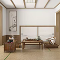 Whole House Custom Japanese Tatami Solid Wood Log Display Cabinet Fosma Door 3d model