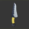 Weapon Knife With Gray Serrated Blade And Yellow Wrapped Handle Ring Design 3d model