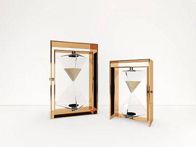 Decorative Ornament Set Of Two Golden Frame Hourglasses With Transparent Glass And Golden Sand 3d model