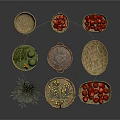 Colorful Fresh Assorted Fruits and Vegetables in Woven Baskets on White Surface