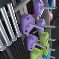 Colorful Dumbbells Yoga Ball And Foam Roller On Sports Equipment Storage Rack