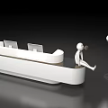Modern Smooth White Reception Desk Design With Curved Surface And Figurines 3d model