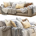 Casual Sofa Set With Fluffy Pillows And Tassel Blanket For Cozy Living Room