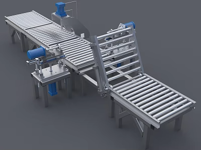 Heavy Duty Industrial Roller Conveyor System With Metal Rollers Blue Motors And Metal Frame 3d model