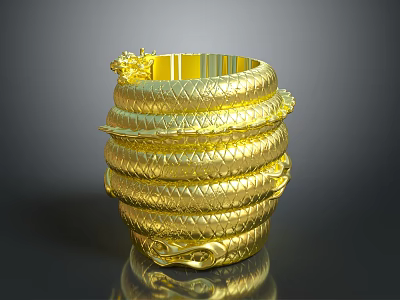 Elegant Golden Stacked Bracelets With Intricate Dragon Design For Daily Use 3d model