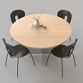 Round Wooden Dining Table Set with Four Black Chairs and Decorative Items 3d model