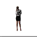 Woman in Standing Pose Wearing White Shirt and Black Skirt with Gradient Green Background
