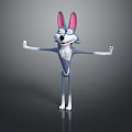 Cartoon Wolf Character With Big Pink Ears Blue White Body Open Arms Cheerful Expression