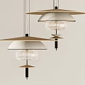 Two Modern Hanging Chandeliers with Beige Shades Transparent Glass and Black Metal Stems