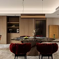 Modern Luxury Living And Dining Room With Black Leather Sofa And Green Marble Coffee Table