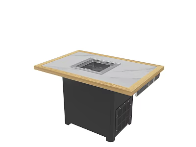 Hotpot Restaurant Dining Table With Marble Top Built In Stove And Black Cabinet Base 3d model