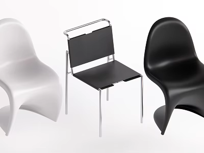 Modern Curved Dining Chairs White Black Stylish Designs With Metal Frames 3d model
