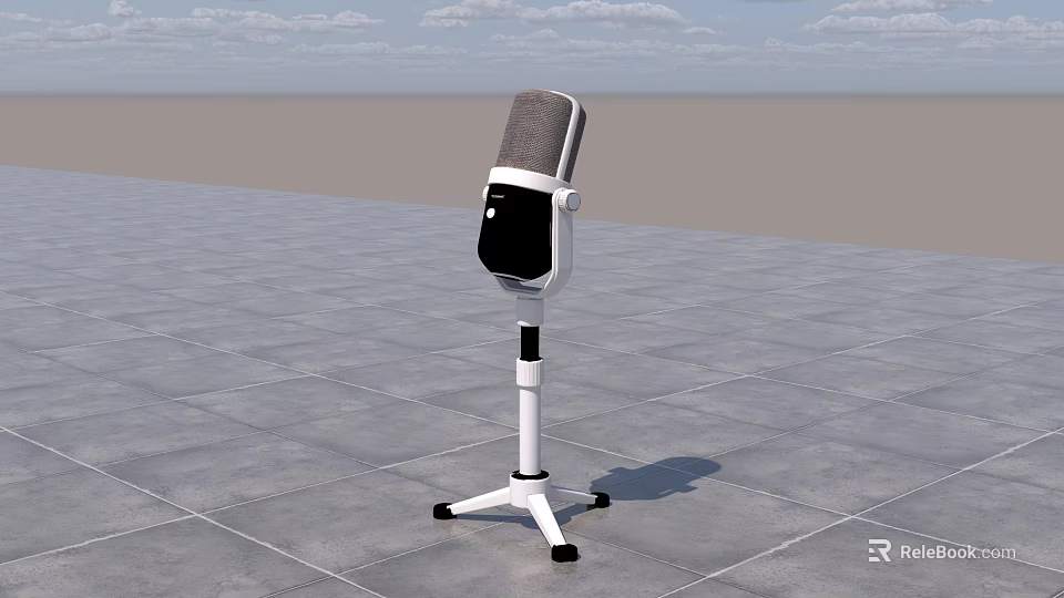 Modern Studio Microphone With White Tripod Stand And Black Base Design 3d model 