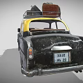 Vintage Black And Yellow Car With Roof Rack Carrying Luggage