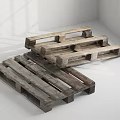 Rustic Stone Wood Pallets Stacked in Bright Room with Natural Light Window 3d model