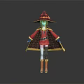 Game Movie Character With Red Robe Pointed Hat Yellow Trim White Pants And Red Boots