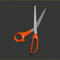 Bright Orange Handled Scissors With Polished Silver Blades On Dark Background Surface 3d model