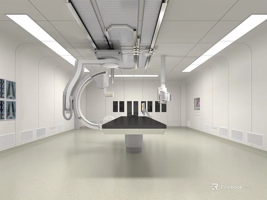 Modern Operating Room Interior With Surgical Table Medical Equipment And Ceiling Lights 3d model 