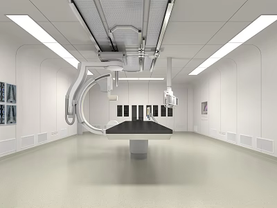 Modern Operating Room Interior With Surgical Table Medical Equipment And Ceiling Lights 3d model