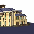 Commercial Complex Architectural Design With Blue Roof Tower And Yellow Brown Facade