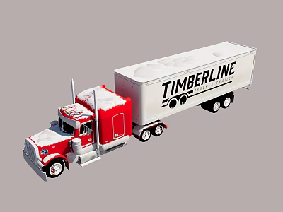 Functional Semi Truck With Red Cab White Trailer And TIMBERLINE Logo Design 3d model
