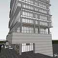 Modern Tall Hotel Building With Glass Facade Ground Floor Entrance And Plaza Greenery