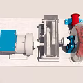 Industrial Equipment Assembly With Red Rotor Parts Blue Frame And Gray Motor Base