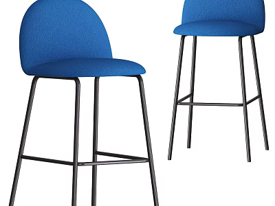 Modern Blue Upholstered Bar Stools With Curved Backrest And Metal Legs 3d model