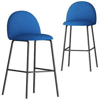 Modern Blue Upholstered Bar Stools With Curved Backrest And Metal Legs 3d model