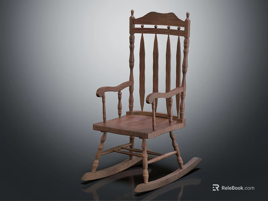 Traditional Wooden Rocking Chair With Classic Backrest Armrests And Smooth Rocking Base 3d model 