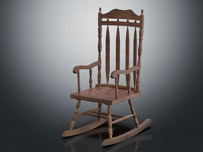 Traditional Wooden Rocking Chair With Classic Backrest Armrests And Smooth Rocking Base 3d model