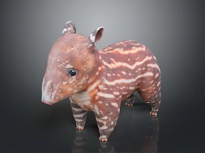 Baby Tapir With Brown And White Stripes Standing As Toy Figurine On Black Background 3d model