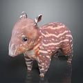 Baby Tapir With Brown And White Stripes Standing As Toy Figurine On Black Background
