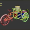 Yellow Street Vendor Tricycle With Blue Red Stripes And Silver Container